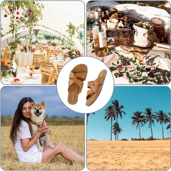 Women's Open Toe Slip On Cross Strap Sandals - Picture 6 of 8